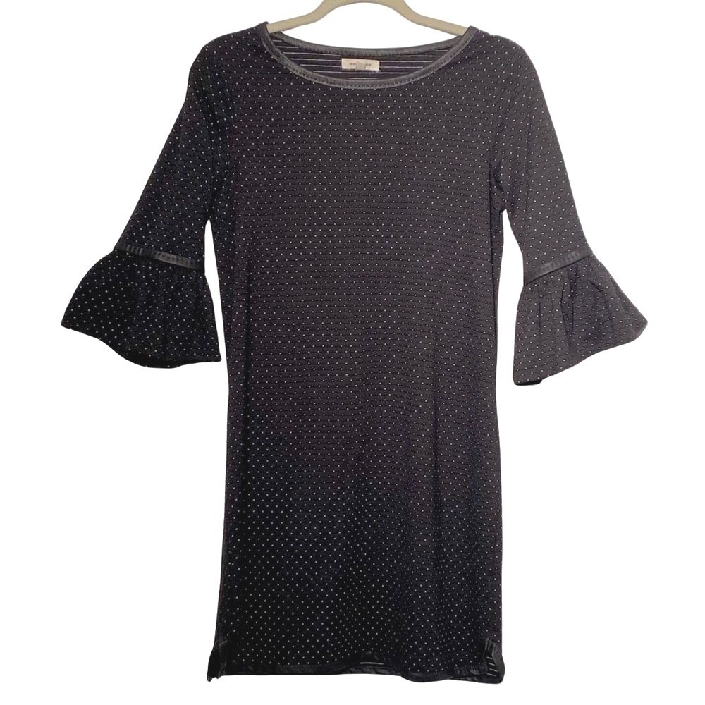 Max Studio Black White Polka Dot Bell Sleeve Shift Dress Small